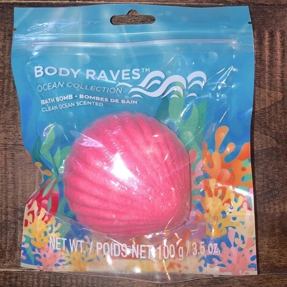 Body raves pink seashell bath bomb
